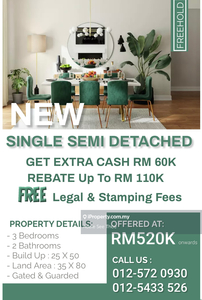 Rm 5000 only down payment get new single storey semi detached house