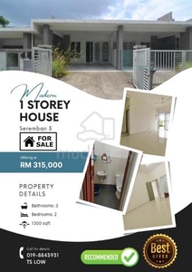 【Rumah Seremban Murah, 100% Loan】1 Storey House @ Seremban 3 for SALE
