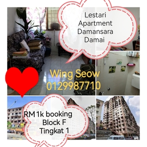 blok F lestari 1st floor Lestari Apartment Damanasara damai Pj 1k Booking 20k Cash Back 100% loan