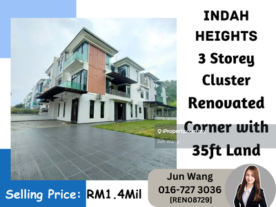 Indah Heights, 3 Storey Cluster Corner with 35ft Land, Renovated Unit