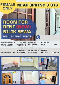 Room For Rent for Female only at Simpang Tiga opposite The Spring mall
