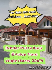Bandar Putra Kulai Jalan Tiong Single Storey 22x75 full loan