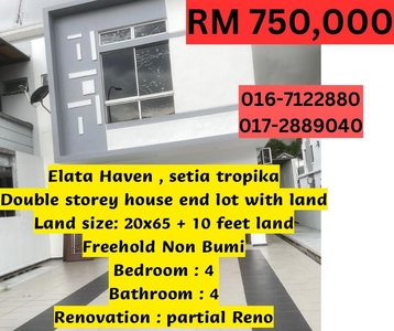 Taman Setia Tropika Jalan 11/xx Double Storey End Lot With Land For Sale Taman Kempas Impian Emas