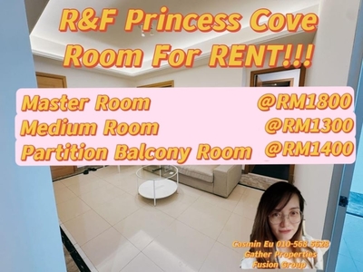 For RENT R&F Princess Cove at JB Town -Master room RM 1800 -Medium Room RM 1300 -Partition balcony Room RM 1400 -Prefer C Tenant
