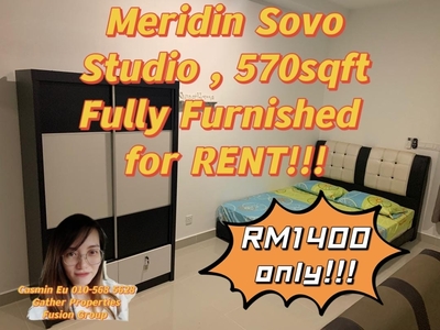 For RENT Meridin Sovo at Medini -570 sqft -Studio -Fully furnished @RM 1400 only!!!