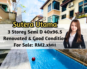 Sutera Utama, 3 Storey Semi D, With Swimming Pool, Good Condition