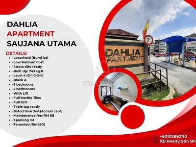 FOR SALE - L4 Apartment Dahlia Saujana Utama Sg Buloh
