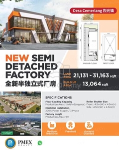 New Desa Cemerlang 2 storey Semi D Factory 21k sqsf land only 6.5mil