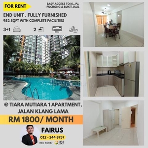 Rent : Fully furnished end unit @ Tiara Mutiara 1, Old Klang Road