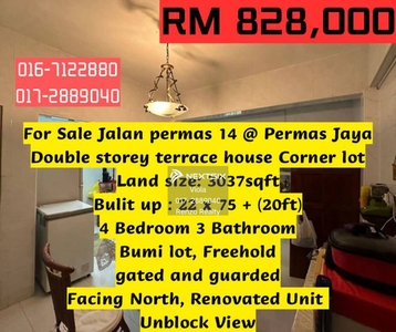 Permas Jaya Zone 14/x 2 Storey Corner Lot For Sale Megah Ria Johor Bahru