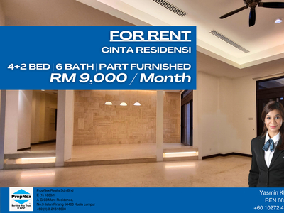 Ground Floor, 4 Bed + Maid + Study, 6 Bath Part Furnished for Rent Cinta Residensi