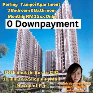 RM 0 downpayment condo apartment at Tampoi/ Perling / Skudai -3R2B -Free Air cond -Free kitchen Cabinet -Free 2 car park -Free Legal fee @RM345k!!
