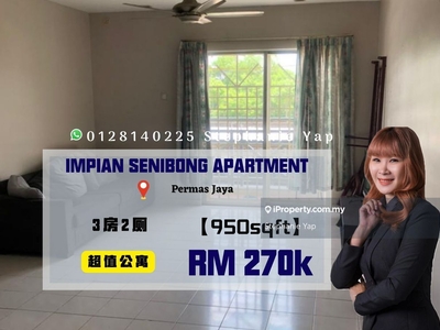 Impian Senibong Apartment, Permas Jaya, Below Market, 3bed,Good invest