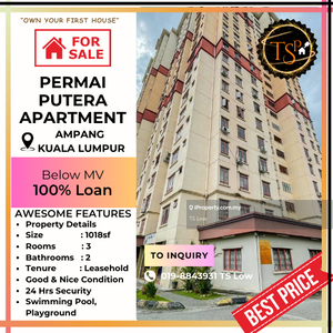 Permai Putera Apartment @ Ampang Selangor for Sale, Below Mv 100% Loan