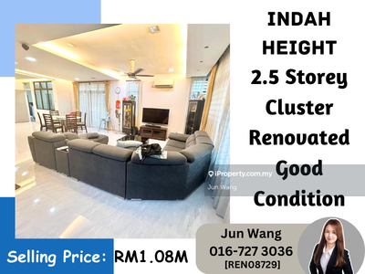 Skudai Indah, 2.5 Storey Cluster, Renovated, Good Condition, 34x70