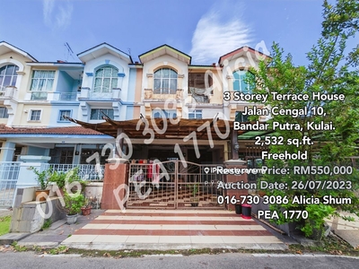 3 Storey Terrace House For Auction in Bandar Putra Kulai