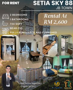 Sky Setia 2Bedrooms Fully Furnished and Renovated unit at CIQ JB Town for RENT