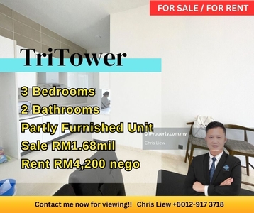 Tri Tower @ Bukit Chagar super high floor partly furnished unit
