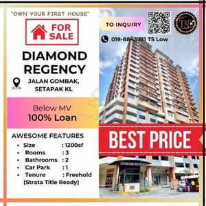【Below Mv】 Diamond Regency @ Jalan Gombak, Setapak, KL for SALE