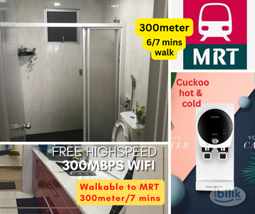 Next to Aster Residence, walk Tmn Connaught, KL MRT 300m/6mins, FAST WiFi, CUCKOO, AirCond