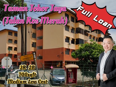 Taman Johor Jaya Jalan Ros Merah Medium Low Cost Flat/ Full Loan/ 3R 2B/ 700sqft/ Market Cheapest