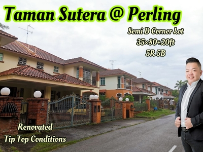 Taman Sutera @ Perling/ Jalan Sutera Jingga/ Double Storey Semi D Corner Lot/ Renovated