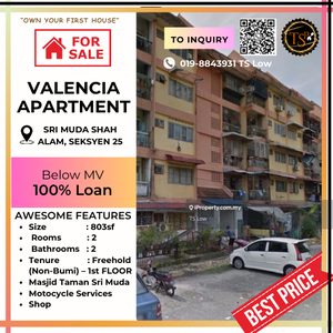Valencia Apartment @ Sri Muda Shah Alam for Sale below Rm200k