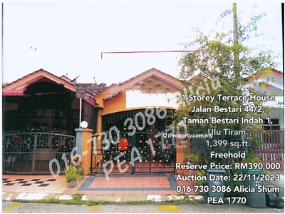 1 Storey Terrace House For Auction in Taman Bestari Indah
