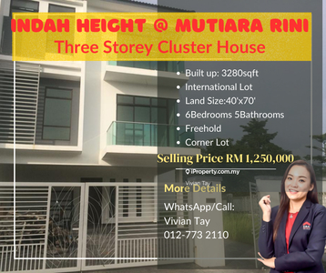3 Storey Cluster House ,Indah Height @ Mutiara Rini