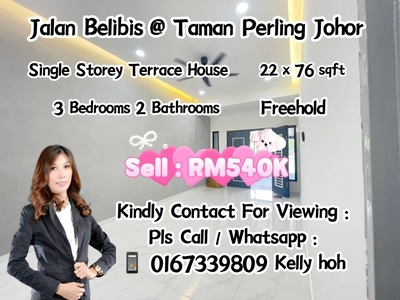 Jalan Belibis @ Taman Perling Johor, Single Storey Terrace House, For Sale