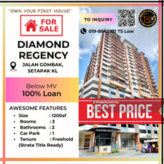 Diamond Regency @ Jalan Gombak, Setapak, KL for Sale, Below Mv