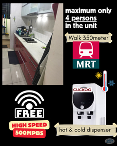 walking distance 400m to Tmn Connaught MRT station with 300mbps fast WIFI, CUCKOO water filter