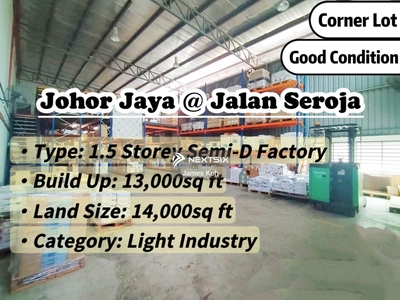 Taman Johor Jaya @ Jalan Seroja Corner Lot Semi-D Factory For Sale