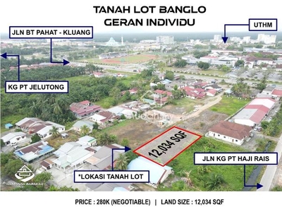 Tanah Lot Geran Individu 12,034 Sqf berhadapan UTHM Batu Pahat, Johor