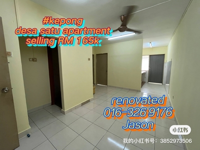 Desa satu apartment for sale, freehold ,kepong desa aman puri, renovated, tiles floor, 1 carpark