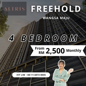 Altris Residence, Wangsa Maju, Kuala Lumpur, New Freehold Condo, 4 Bedroom, 0% Down Payment, Cash Back