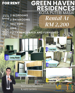 Green Haven 2Bedrooms Fully Furnished and Renovated Unit at Kota Puteri Masai for RENT