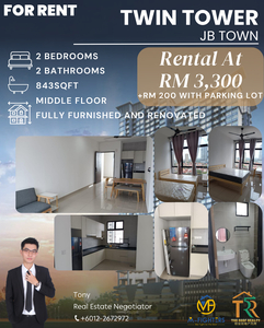 Twin Tower 2Rooms Ready Move In Fully Furnished and Renovated at JB Town for RENT