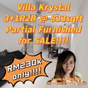 For Sale Villa Krystal at Selesa Jaya -3+1 bedroom 2 bathroom -833 sqft -Partial furnished @ Rm230k