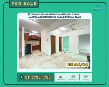 Murah Ground Floor Apartment Warnasari 3 Blok Alpinia Fasa 3 Puncak Alam For Sale