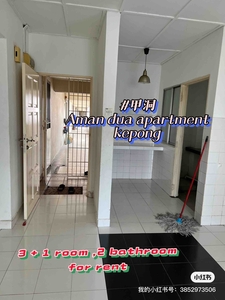 Aman dua apartment for rent at kepong desa aman puri,tiles floor, 4 room, kitchen top ,
