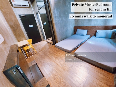 0 Deposit Private Bedroom for rent KL 10mins walk to monorail