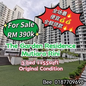 The Garden Residence Mutiara Rini Mutiara Mas 3bed full loan super value