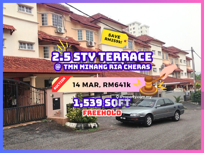 Bank Auction Save Rm259k 2.5 Storey Terrace @ Tmn Minang Ria Cheras