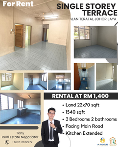 1 Storey Kitchen Extended 3bedroom Unit at Johor Jaya for RENT