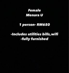 Room for rent Menara U Shah Alam (Female)