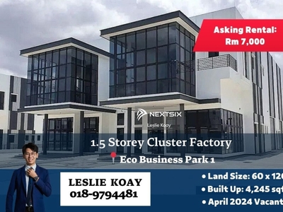 Eco Business Park 1, 1.5 Storey Cluster Factory for Rent!!