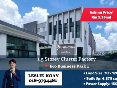 Eco Business Park 1, 70x120, 1.5 Storey Cluster Factory with Reception & office Renovation for Sale!!