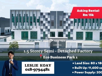 Eco Business Park 2, Phase 1, 80x180,Renovated 1.5 Storey Semi-D Factory for Rent!!