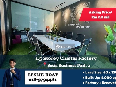 Setia Business Park 2!! Renovated with reception, meeting room & working space. Cluster Factory renovated for Sale!!